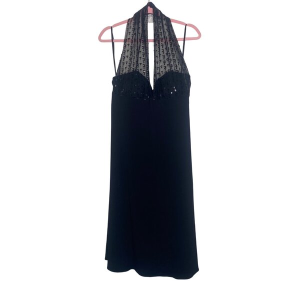 Jessica Howard Black Halter Sequin Mesh Cocktail Dress Size 12 Lace Elegant Gown - Picture 1 of 12
